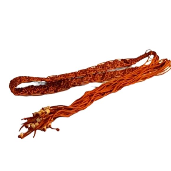 Macrame Burnt Orange Beaded Boho Belt - Picture 1 of 5